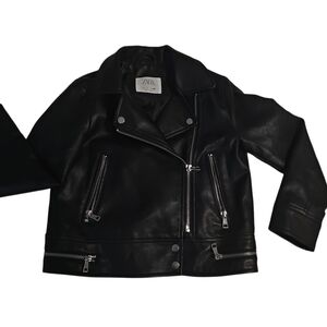 Zara Kids Black Faux Leather Biker Jacket